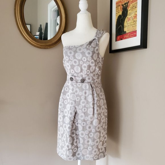 Anthropologie Moulinette Soeurs One Shoulder Silver Brocade Dress 2 - Picture 5 of 16